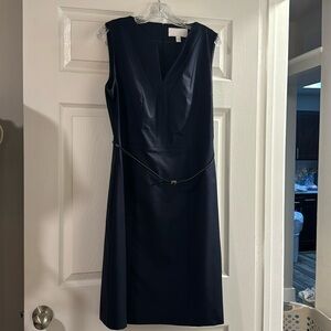 Hugo Boss Navy and Black Microstripe Belted Dress Size 10